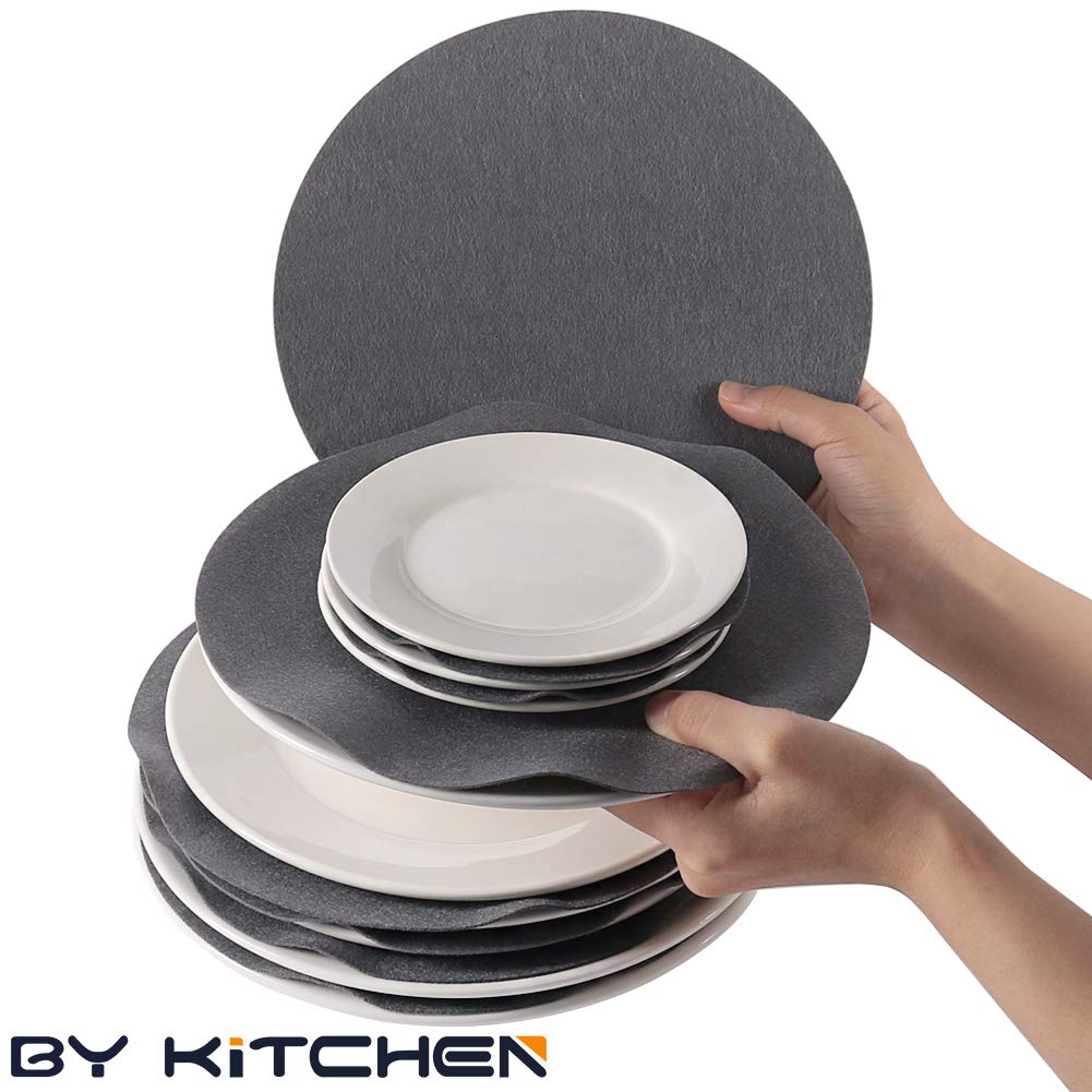 BYKITCHEN Dish Separators Protectors, Gray Dinner Plate Divider Pads, China Storage Protectors for Protecting and Stacking Your Cookware, 30 Pieces & 2 Different Size