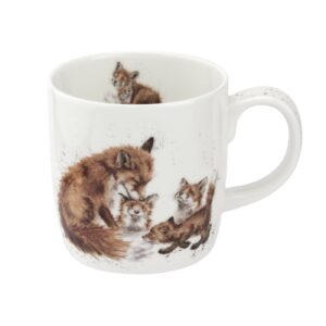 royal worcester wrendale designs bedtime kisses mug | 14 ounce large coffee mug with fox design | made from fine bone china | microwave and dishwasher safe