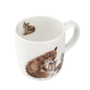 Royal Worcester Wrendale Designs Bedtime Kisses Mug | 14 Ounce Large Coffee Mug with Fox Design | Made from Fine Bone China | Microwave and Dishwasher Safe