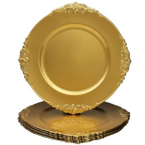 leemxiiny gold charger plates, 13" elegant plastic set of 6 chargers for dinner plates for table decoration, wedding, party, thanksgiving, christmas