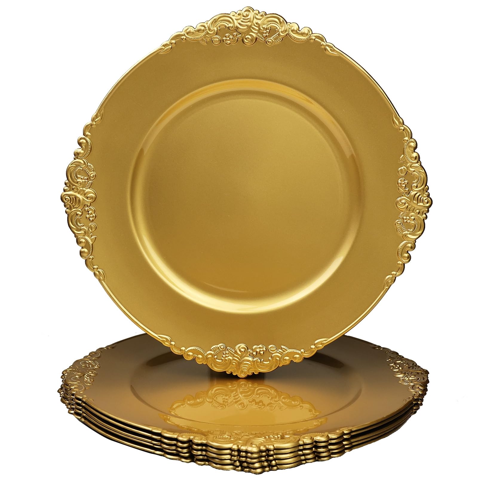 Leemxiiny Gold Charger Plates, 13" Elegant Plastic Set of 6 Chargers for Dinner Plates for Table Decoration, Wedding, Party, Thanksgiving, Christmas