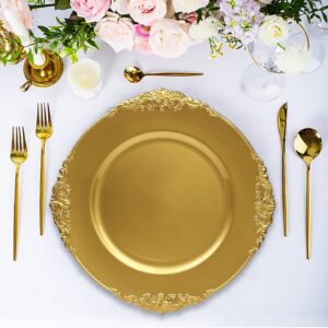 Leemxiiny Gold Charger Plates, 13" Elegant Plastic Set of 6 Chargers for Dinner Plates for Table Decoration, Wedding, Party, Thanksgiving, Christmas