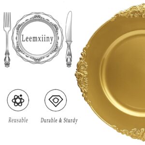 Leemxiiny Gold Charger Plates, 13" Elegant Plastic Set of 6 Chargers for Dinner Plates for Table Decoration, Wedding, Party, Thanksgiving, Christmas