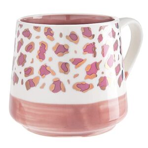 sheffield home stoneware coffee mugs- stylish and trendy leopard printed coffee cups, mugs for tea, latte mug, and hot chocolate, 18 oz, (pink leopard)
