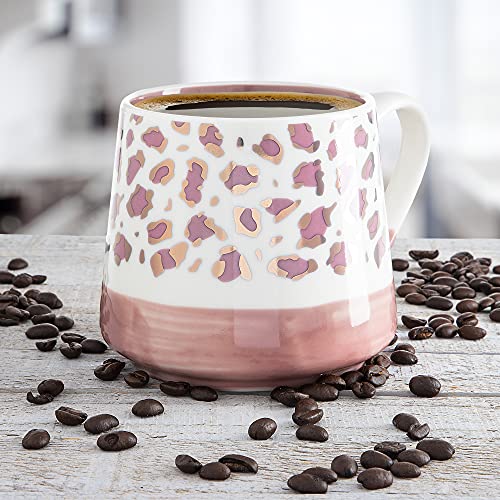 SHEFFIELD HOME Stoneware Coffee Mugs- Stylish and Trendy Leopard Printed Coffee Cups, Mugs for Tea, Latte Mug, and Hot Chocolate, 18 oz, (Pink Leopard)