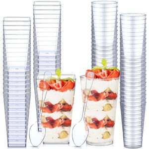 200 set 3 oz mini dessert cups with spoons clear plastic parfait appetizer cup round and square parfait cups disposable shooter cups small mousse cups for tasting party trifle dessert pudding, 2 style