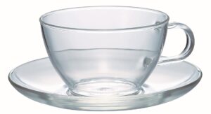 hario tea cup and saucer set, 230ml, clear