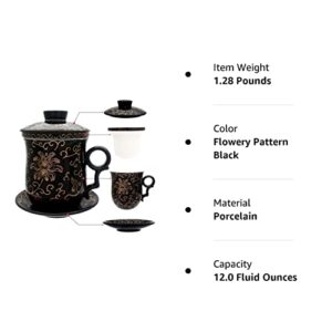 Tea Talent Porcelain Tea Cup with Infuser Lid and Saucer Sets - Chinese Jingdezhen Ceramics Coffee Mug Teacup Loose Leaf Tea Brewing System for Home Office