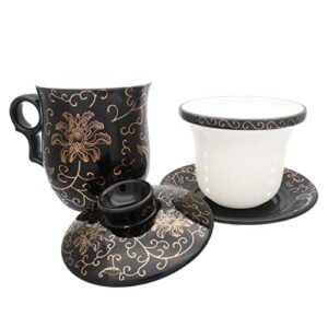 Tea Talent Porcelain Tea Cup with Infuser Lid and Saucer Sets - Chinese Jingdezhen Ceramics Coffee Mug Teacup Loose Leaf Tea Brewing System for Home Office