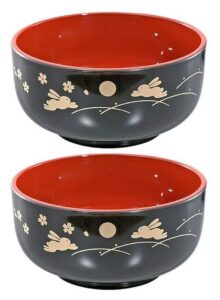 japanbargain 2943, soup bowls japanese plastic bowls cereal bowl rice bowl, bunny and moon pattern, made in japan, 5-inch, 2 pack