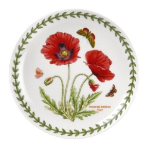 portmeirion botanic garden collection coupe plate | 6 inch round plate with poppy motif | made from porcelain | dishwasher, freezer, and microwave safe