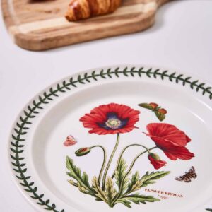 Portmeirion Botanic Garden Collection Coupe Plate | 6 Inch Round Plate with Poppy Motif | Made from Porcelain | Dishwasher, Freezer, and Microwave Safe