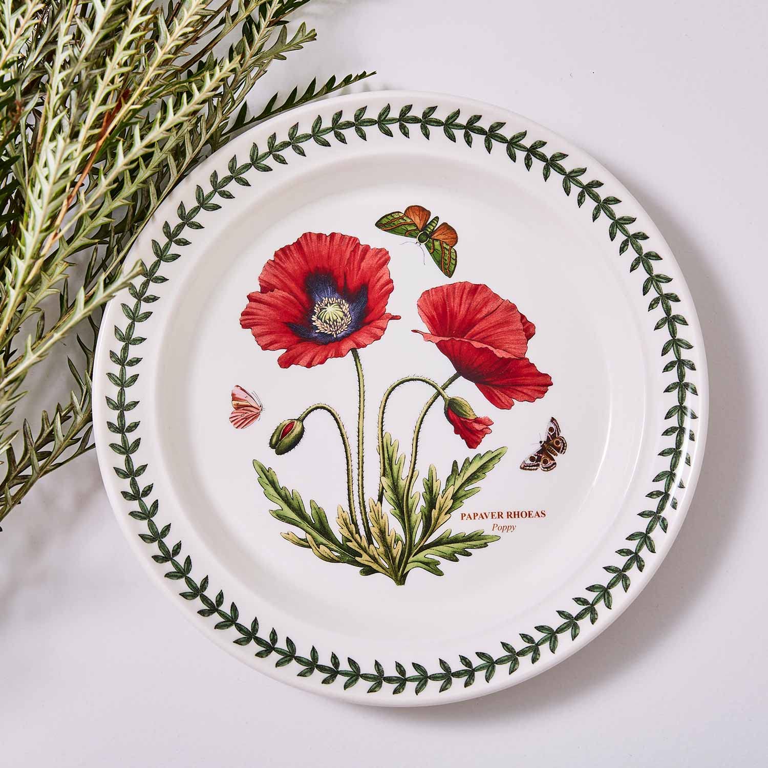 Portmeirion Botanic Garden Collection Coupe Plate | 6 Inch Round Plate with Poppy Motif | Made from Porcelain | Dishwasher, Freezer, and Microwave Safe