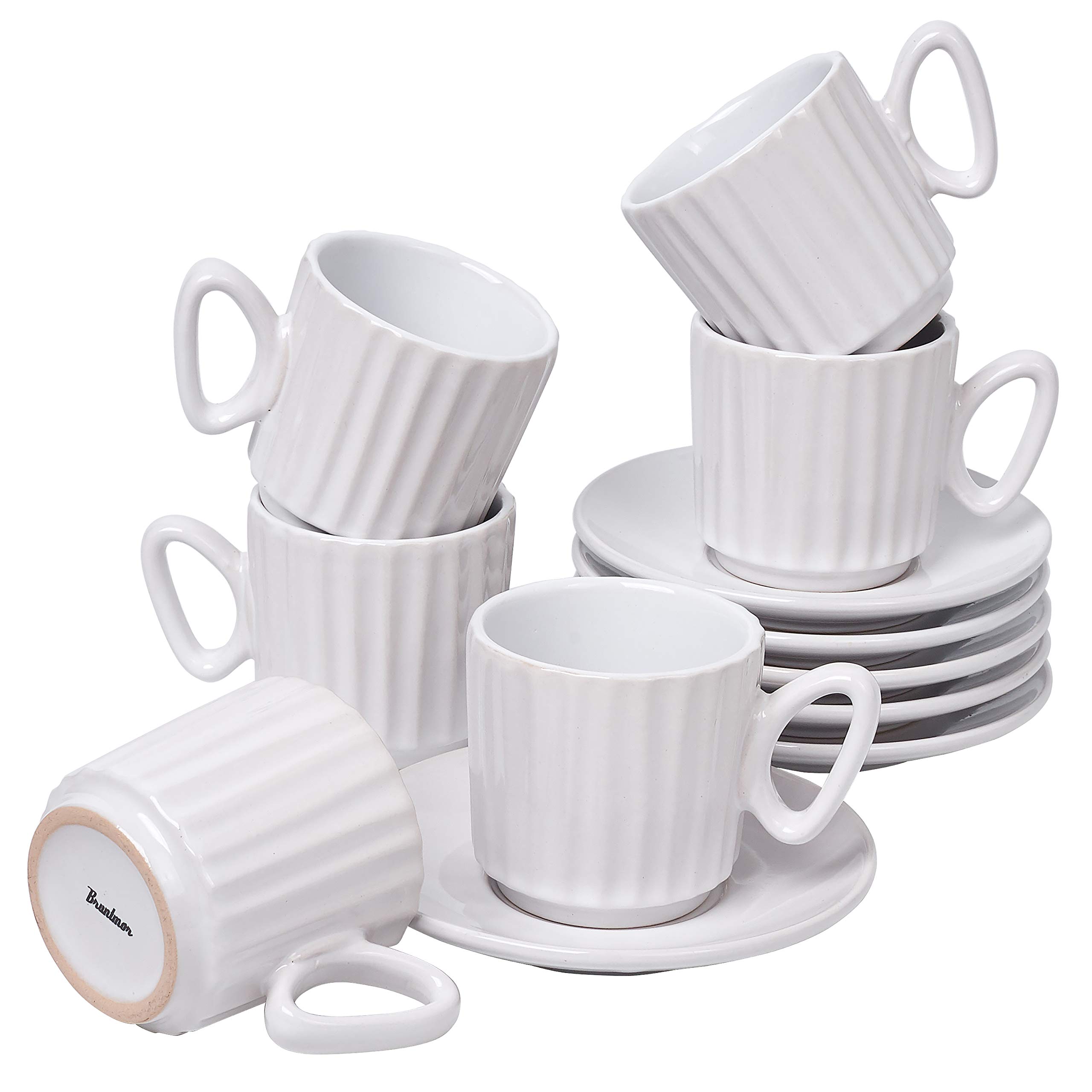 Bruntmor Christmas Gift Choice: Espresso Cups And Saucers Set Of 4. Small 4 Ounce Stackable Espresso Cups With Rack. Stacking Espresso Coffee Cup Of 4. Matte Black/Colored Interior, 4 Oz