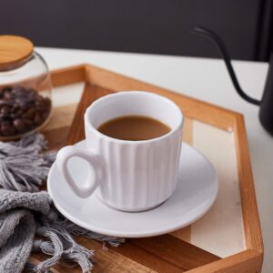 Bruntmor Christmas Gift Choice: Espresso Cups And Saucers Set Of 4. Small 4 Ounce Stackable Espresso Cups With Rack. Stacking Espresso Coffee Cup Of 4. Matte Black/Colored Interior, 4 Oz