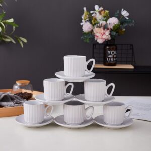 Bruntmor Christmas Gift Choice: Espresso Cups And Saucers Set Of 4. Small 4 Ounce Stackable Espresso Cups With Rack. Stacking Espresso Coffee Cup Of 4. Matte Black/Colored Interior, 4 Oz