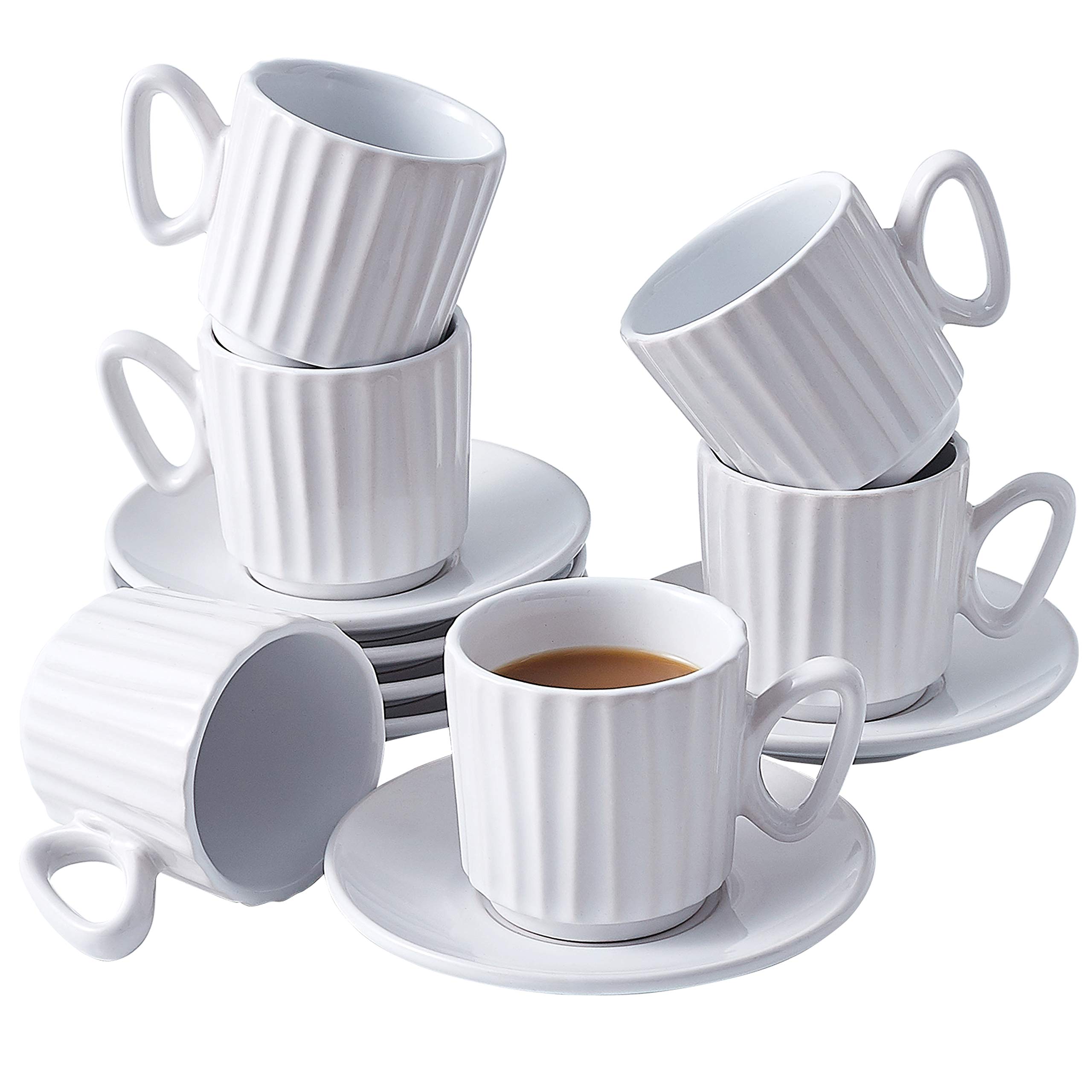 Bruntmor Christmas Gift Choice: Espresso Cups And Saucers Set Of 4. Small 4 Ounce Stackable Espresso Cups With Rack. Stacking Espresso Coffee Cup Of 4. Matte Black/Colored Interior, 4 Oz