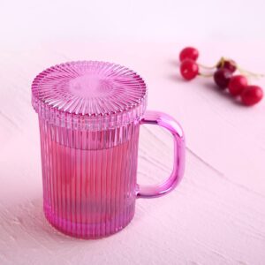 G Meridian Glass Coffee Mug with Lid 11.3 oz with Lid can be usded as Coaster for Latte Chocolate Americano Milk Oats Yoghurt Iridescent Dark Pink