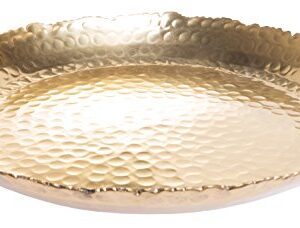 Red Co. Golden Round Hammered Metal Decorative Serving Tray with Jagged Rim – 13”