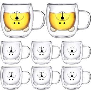 8 pcs cute bear mugs bear tea cup 8.5 oz double wall glass milk coffee bear mug with handle insulated glass espresso cups glass birthday gift for women men valentine's day office
