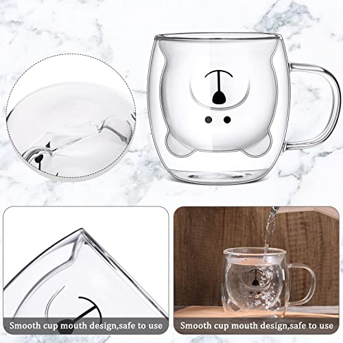 8 Pcs Cute Bear Mugs Bear Tea Cup 8.5 oz Double Wall Glass Milk Coffee Bear Mug with Handle Insulated Glass Espresso Cups Glass Birthday Gift for Women Men Valentine's Day Office