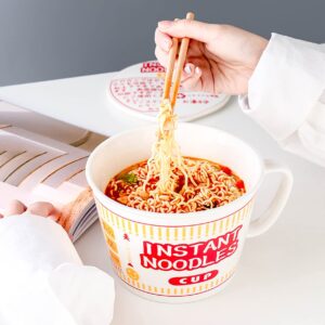 YULINJING Instant Noodle Bowl Creative Instant Noodle Ceramic Cup Bowl with Cover Bento Box Student Lunch Box Instant Noodle Bowl Soup Bowl Set