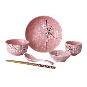 bestonzon 6pcs japanese ceramic tableware set household ceramic dinnerware set (pink)