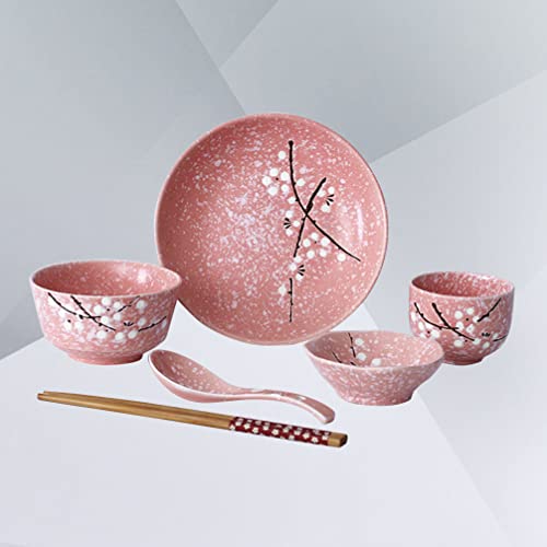 BESTONZON 6pcs Japanese Ceramic Tableware Set Household Ceramic Dinnerware Set (Pink)