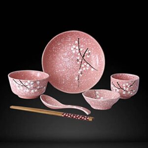 BESTONZON 6pcs Japanese Ceramic Tableware Set Household Ceramic Dinnerware Set (Pink)