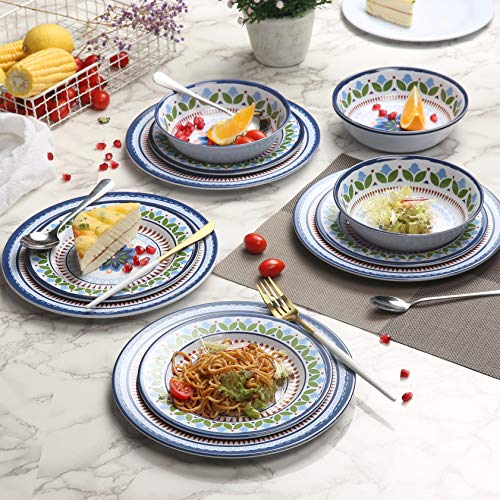 Melamine Dinnerware Set-12 Piece Melamine Plates and Bowls Sets,Service for 4,Outdoor and Indoor Use,Unbreakable, Dishwasher Safe,Rustic Blue