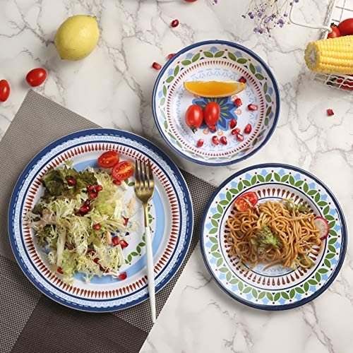 Melamine Dinnerware Set-12 Piece Melamine Plates and Bowls Sets,Service for 4,Outdoor and Indoor Use,Unbreakable, Dishwasher Safe,Rustic Blue