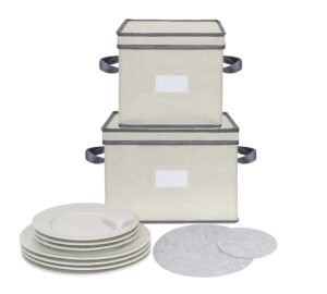 chapman & grand plate storage chests (2-piece set), dinnerware protective container box for dinner, salad or dessert plates (light beige-gray)