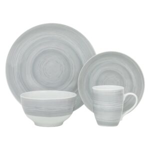 safdie & co. grey stone 16 piece dinnerware set, service for 4, fiesta dinnerware, plates and bowls sets, home trends and home food network essentials, porcelain dinner plates