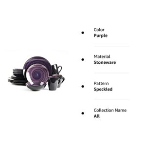 HomeVss, Stoneware Sonoma 16pc Dinnerware Set, Black + Speckled Spin Wash Purple, 16pc Set