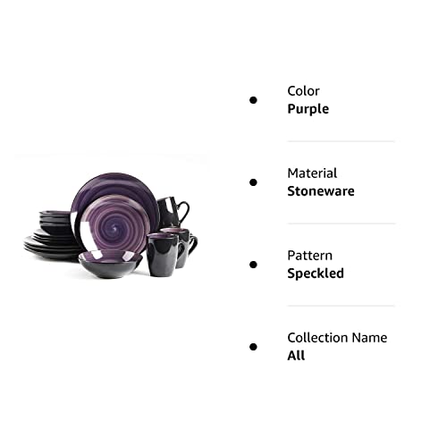 HomeVss, Stoneware Sonoma 16pc Dinnerware Set, Black + Speckled Spin Wash Purple, 16pc Set