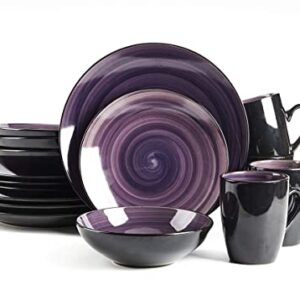 HomeVss, Stoneware Sonoma 16pc Dinnerware Set, Black + Speckled Spin Wash Purple, 16pc Set