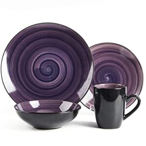 HomeVss, Stoneware Sonoma 16pc Dinnerware Set, Black + Speckled Spin Wash Purple, 16pc Set