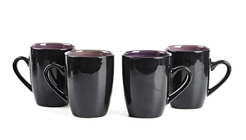 HomeVss, Stoneware Sonoma 16pc Dinnerware Set, Black + Speckled Spin Wash Purple, 16pc Set