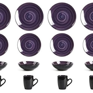 HomeVss, Stoneware Sonoma 16pc Dinnerware Set, Black + Speckled Spin Wash Purple, 16pc Set