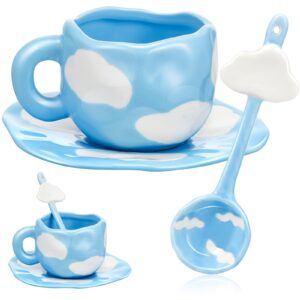 ceramic cloud mug with saucer spoon cute irregular coffee mugs sets 9 oz/ 250 ml aesthetic cloud coffee mugs for tea coffee milk office home gifts, dishwasher and microwave safe