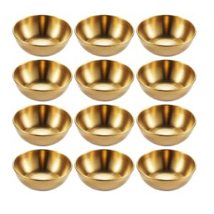 hayuhone 12 pack stainless steel sauce dishes, gold mini saucers bowl round seasoning dishes sushi dipping bowl appetizer plates, 3.15inch