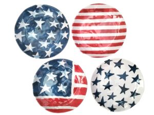 modern southern home americana salad accent plates, set of 4 different patriotic designs, 9 inches by 9 inches, multicolor, 9x9