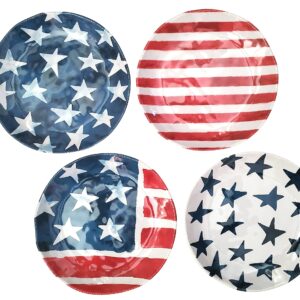 Modern Southern Home Americana Salad Accent Plates, Set of 4 Different Patriotic Designs, 9 inches by 9 inches, Multicolor, 9x9