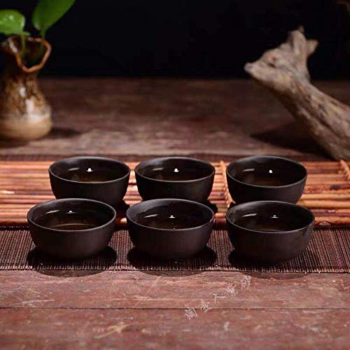 HonHeam Chinese Tea Tasting Cup Purple Sand Cups Tiny Tasting Cup Mini Tea Cup Purple Sand Kung Fu Tea Cup Ceramic Cup Tea Bowl Cup Set of 6 Black