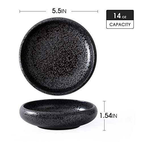 Uaral Japanese Plates Serving Dishes,Salad Bowl Set,Dessert Plate,Appetizer Plate Set of 4,5.5inch(Black Speckled)