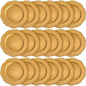 Pinkunn 18 Pcs 13 Inch Christmas Charger Plates Bulk Scalloped Charger Plates with Beaded Rim Dinner Plastic Chargers Plates for Christmas Xmas Wedding Receptions Engagement Party Banquets(Gold)