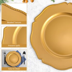 Pinkunn 18 Pcs 13 Inch Christmas Charger Plates Bulk Scalloped Charger Plates with Beaded Rim Dinner Plastic Chargers Plates for Christmas Xmas Wedding Receptions Engagement Party Banquets(Gold)