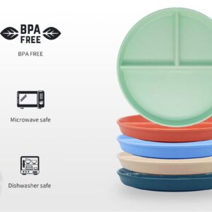 DLF. DONGLINFENG Adult Compartmentalized Dinner Plates 5-Piece Set Unbreakable Portion Control Wheat Plastic Dinner Plates (Compartmentalized Plates/Picnic Plates) 9 In