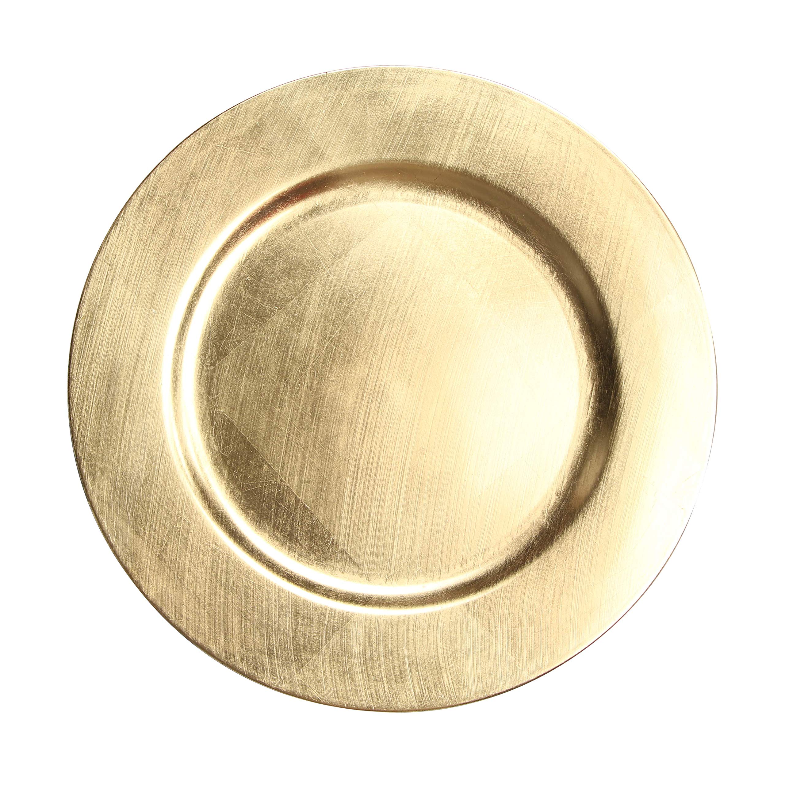 USA Party Flower 13 Inch Elegant Hand Brushed Finish Plastic Charger Plate Set of 12 (Gold)