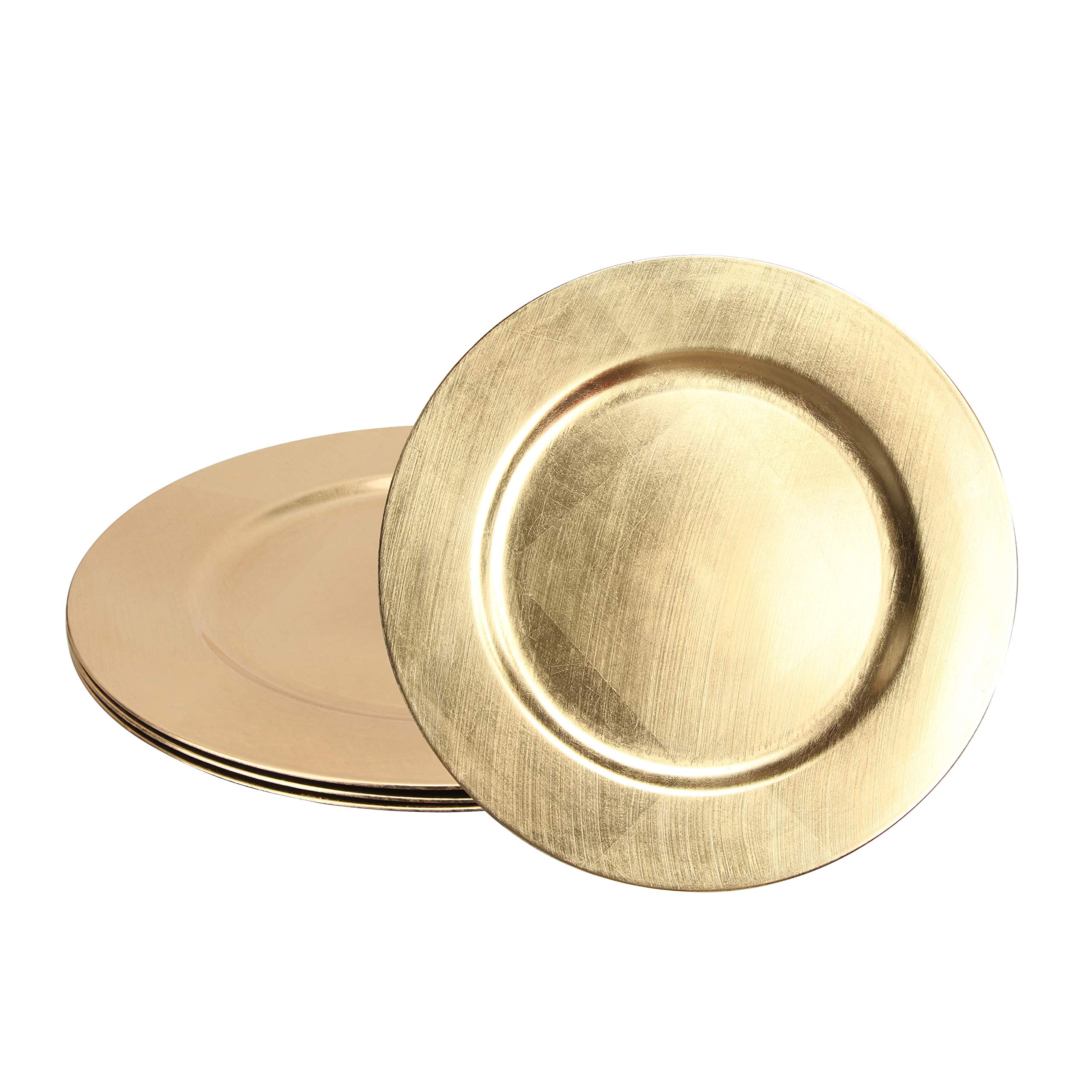 USA Party Flower 13 Inch Elegant Hand Brushed Finish Plastic Charger Plate Set of 12 (Gold)